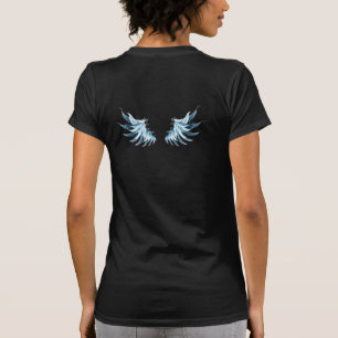 Blauw gloeiende engelenvleugels op zwarte achtergr t-shirt