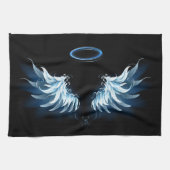 Blauw gloeiende engelenvleugels op zwarte achtergr theedoek (Horizontaal)