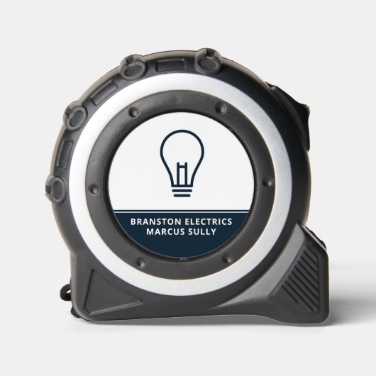 Blauw gloeilampontwerp, elektricien rolmaat (Voorkant)