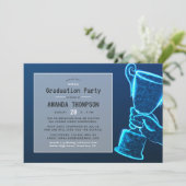 Blauw Glow Futuristisch Virtueel Afstudeerfeest Kaart (Staand voorkant)