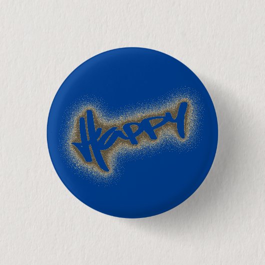 BLAUW GLOWING HAPPY GRAFFITI RONDE BUTTON 3,2 CM (Voorkant)
