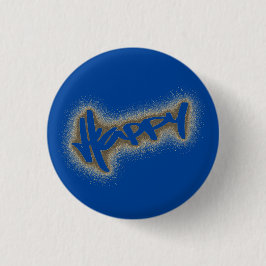 BLAUW GLOWING HAPPY GRAFFITI RONDE BUTTON 3,2 CM