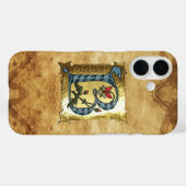 BLAUW GOLD B-BRIEF MET FLOWERS MONOGRAM Case-Mate iPhone CASE (Achterkant (horizontaal))