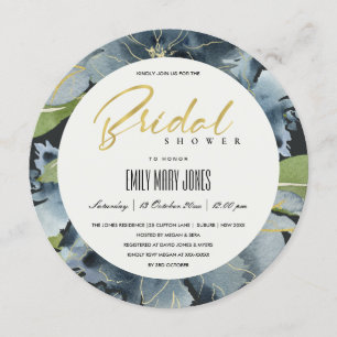 BLAUW GOLD BLACK FLORAL WATERVERF VRIJGEZELLENFEES KAART