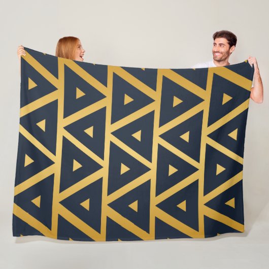 Blauw Gold Geometric Patroonontwerp Fleece Deken (In situ)