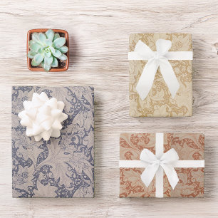 blauw Golden Red Floral Morris Inpakpapier Vel