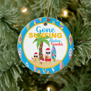 Blauw Gone Surfing Santa Ronde Keramische Ornament