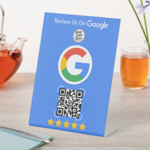 Blauw Google Review Business Stand met QR-code