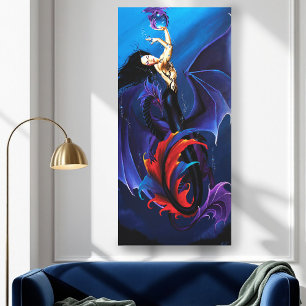 Blauw Gothische Draken Zeemeermin Fantasy Paars Canvas Afdruk