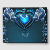 Blauw gotisch hart omgeven door magische bloemen gastenboek (Achterkant)