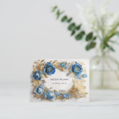 Blauw goud 3 D bloemen Visitekaartje (Staand voorkant)