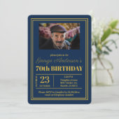 Blauw Goud 70ste Verjaardagsfeest Kaart (Staand voorkant)