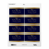 Blauw & Goud Aangepaste Bruiloft Mini Wijn Labels (Full Sheet)