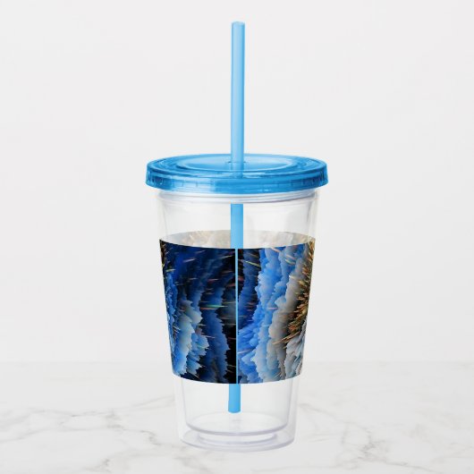 Blauw Goud Abstract 3D-effect Gepersonaliseerd 2 Acryl Drinkbeker (Rechts)