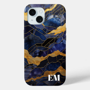 Blauw Goud Abstract Marmeren Monogram Initialen