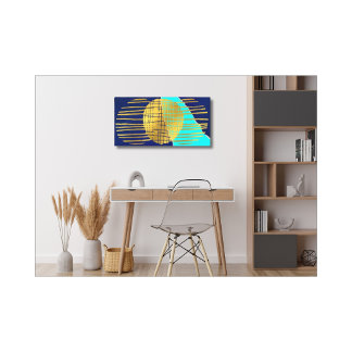 Blauw Goud Abstracte Collage Gespannen Canvas Afdruk