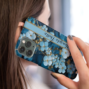Blauw Goud Ader Agaten Monogram iPhone 15 Pro Max Hoesje