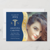 Blauw | Goud Afstuderen Golf Caduceus RN Nursing A Aankondiging (Voorkant)