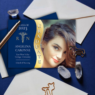 Blauw Goud Afstuderen Golf Caduceus RN Nursing A Aankondiging