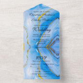 Blauw Goud Agaat Bruiloft All In One Uitnodiging (Binnen)