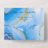 Blauw Goud Agaat Bruiloft All In One Uitnodiging (Achterkant)