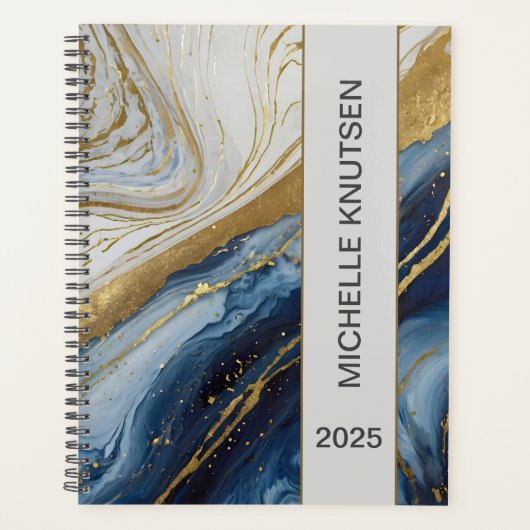 Blauw Goud Agaat Marmer Gepersonaliseerde Planner  (Voorkant)