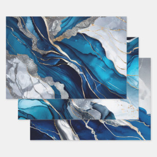 Blauw Goud Agaat Marmer Glitter Abstract Ontwerp Inpakpapier Vel