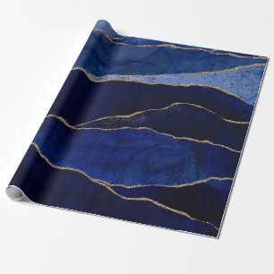 Blauw & Goud Agate Modern Glam Minimaal Bruiloft  Cadeaupapier