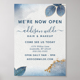 Blauw Goud Aquarel Botanische Bladeren Zakelijk Poster
