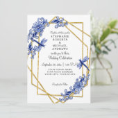 Blauw Goud Aziatische Dragonfly China Bloemen Wate Kaart (Staand voorkant)