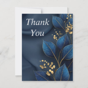 Blauw & Goud Bladeren op Navy Blauw Dank U Kaart