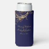  Blauw Goud Bloemen Damast Script Bruiloft (Seltzer Achterkant)