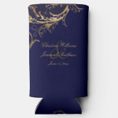  Blauw Goud Bloemen Damast Script Bruiloft (Achterkant)
