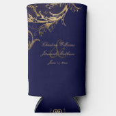  Blauw Goud Bloemen Damast Script Bruiloft (Voorkant)