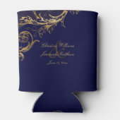  Blauw Goud Bloemen Damast Script Bruiloft Blikjeskoeler (Achterkant)