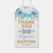 Blauw Goud Bloemen Dreamcatcher Doop Doop Cadeaulabel (Voorkant)