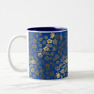 Blauw Goud Bloemen effect Tweekleurige Koffiemok