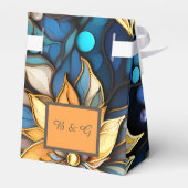 Blauw & Goud Bloemen Glas in lood Elegante bruilof Bedankdoosjes (Achterkant)