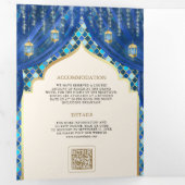 Blauw Goud Bloemengordijn Indische Hindoe Bruiloft Drieluik Uitnodiging (Binnenzijde eerst)