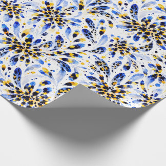 Blauw & Goud Bloemenschildering in Waterverf – Inp Cadeaupapier
