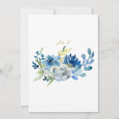 Blauw Goud Bloemige Elegante Avond Winter Bruiloft Kaart (Achterkant)