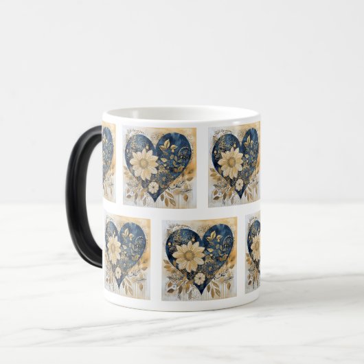 Blauw & Goud Boho Bloem Hart Kunst Magische Mok (Voorkant links)