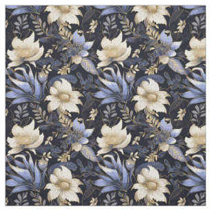 Blauw & Goud Boho Chique Bloemen Patroon Stof
