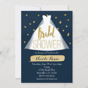 Blauw & Goud Bruids Shower Trouwjurk & Confetti Kaart