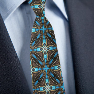 Blauw Goud Bruin Ster X Patroon stropdas