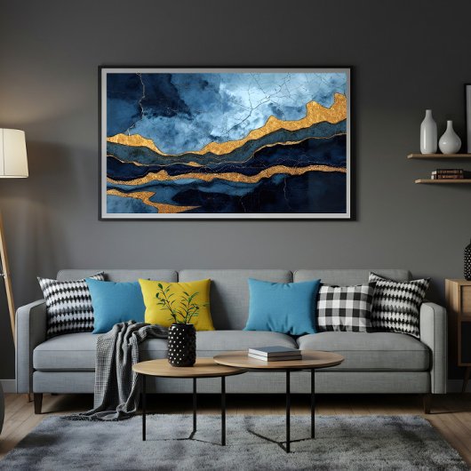 Blauw Goud Canvas Afdruk