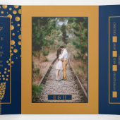 Blauw & Goud Champagne Bubbels, Trouwsuite Drieluik Uitnodiging (Binnenkant midden)