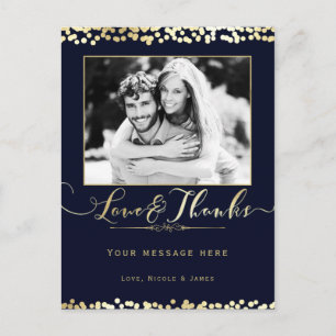 Blauw & Goud Confetti Foto Huwelijk Bedankt Briefkaart