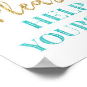 Blauw Goud Confetti Help Uzichzelf Bord Poster (Hoek)