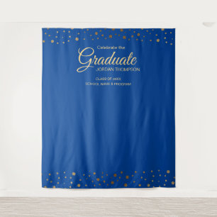 Blauw Goud Confetti Klasse achtergrond afstuderen Wandkleed